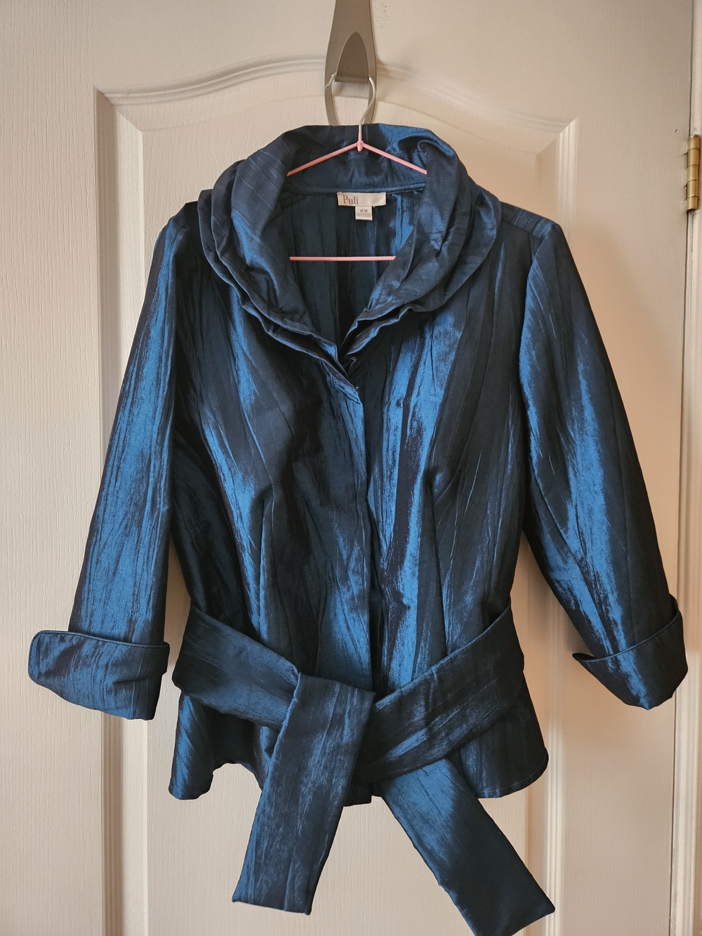 Blue Shimmery Belted Jacket
